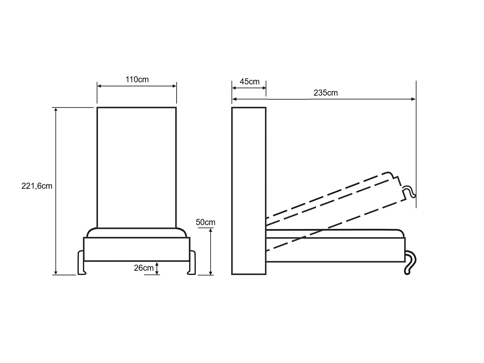 Lit escamotable 90x200 Vertical (Profondeur standard 45 cm) Blanc / Blanc Brillant picture 11