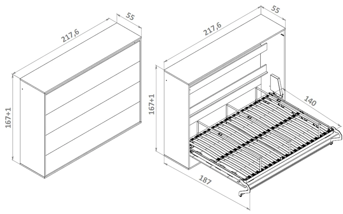 Lit escamotable 140x200 Horizontal (M2 55 cm de profondeur) Chêne Kaiserberg/Blanc picture 17