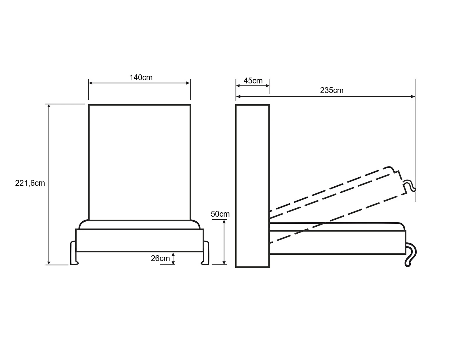 Murphy Bed 120x200 Vertical (Profondeur standard 45 cm) Blanc / Blanc Brillant  picture 11