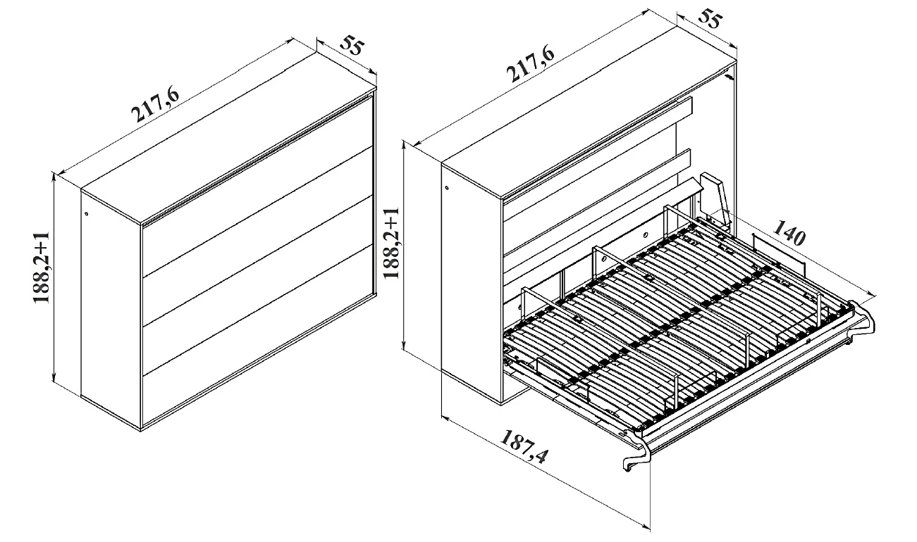 Lit escamotable 160x200 Horizontal (M2 55cm de profondeur) Gris perle picture 16