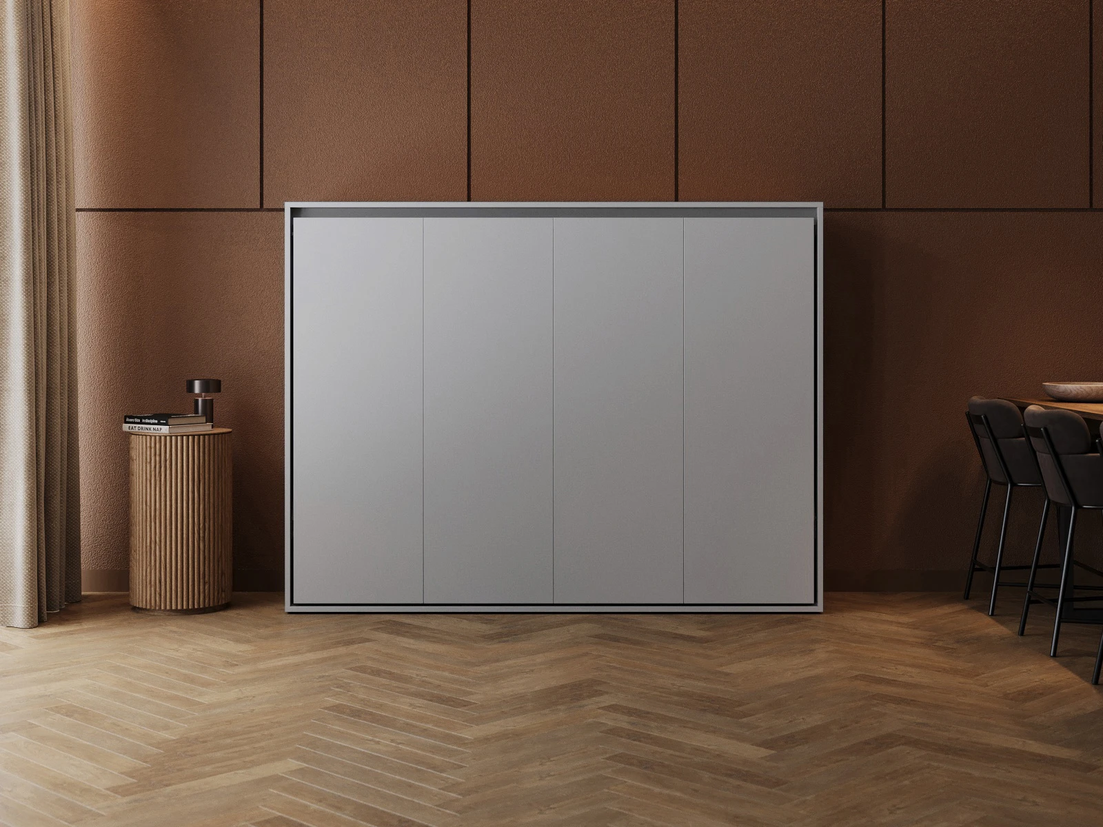 Lit escamotable 160x200 Horizontal (M2 55cm de profondeur) Gris perle picture 3