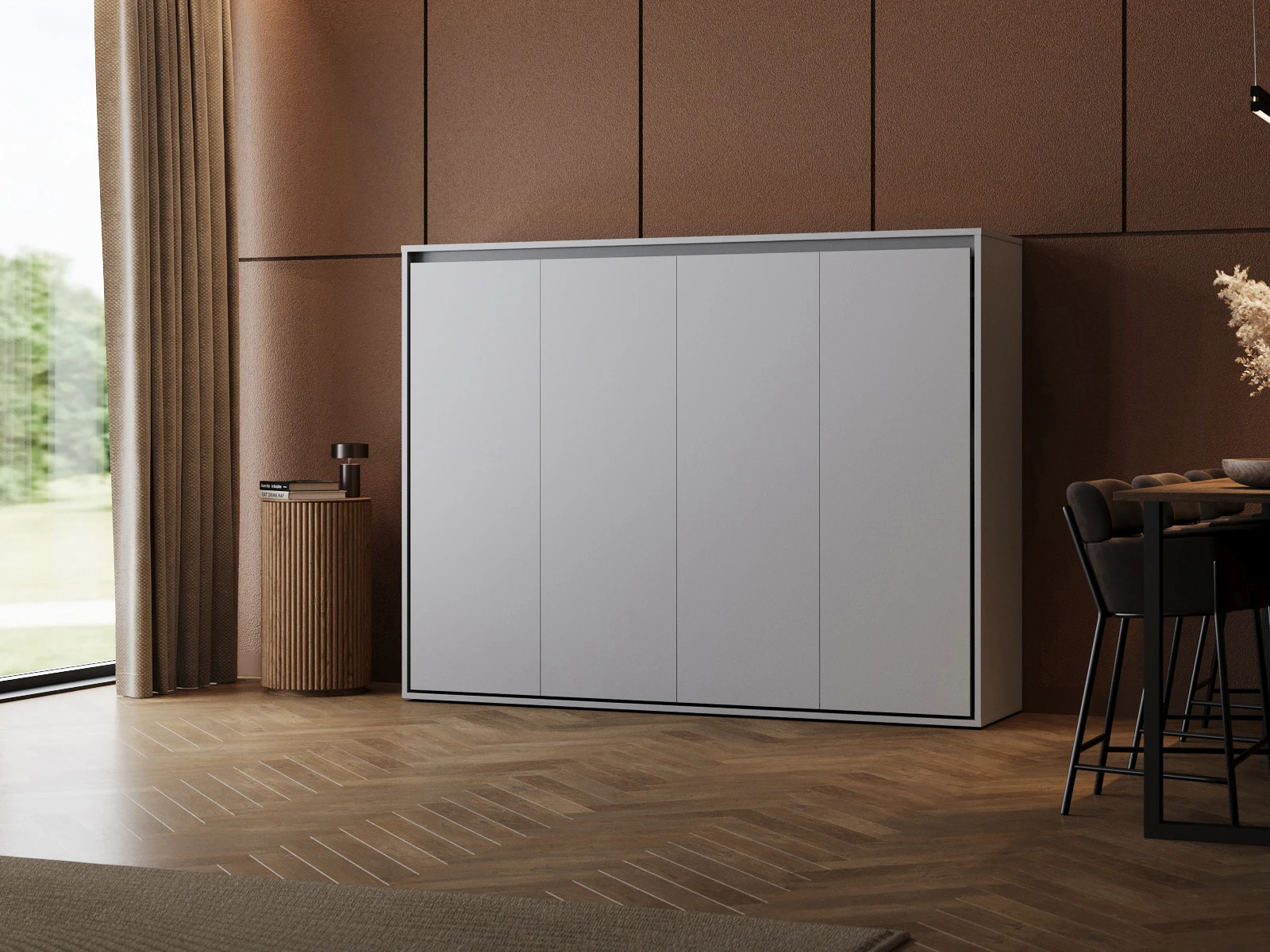 Lit escamotable 160x200 Horizontal (M2 55cm de profondeur) Gris perle picture 1