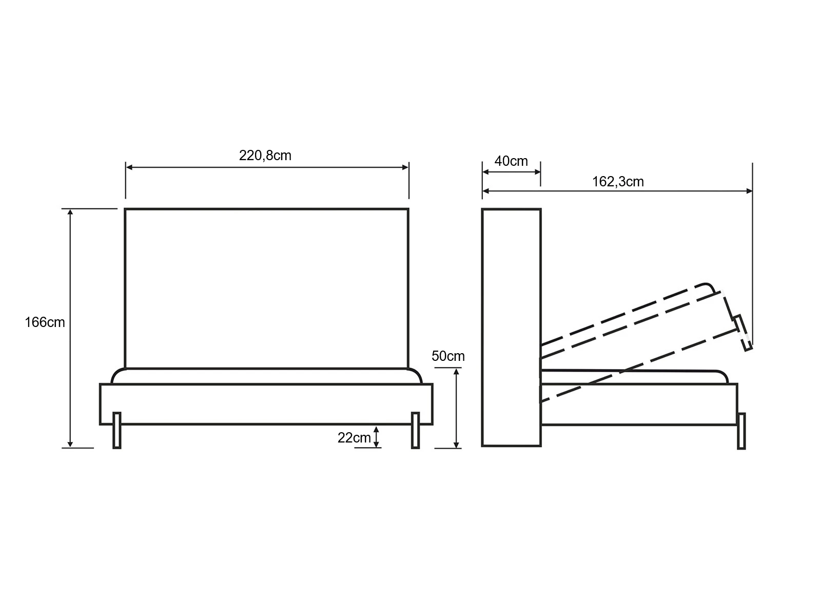 Lit escamotable 140x200 Horizontal (Classic 40 cm de profondeur) Blanc picture 10