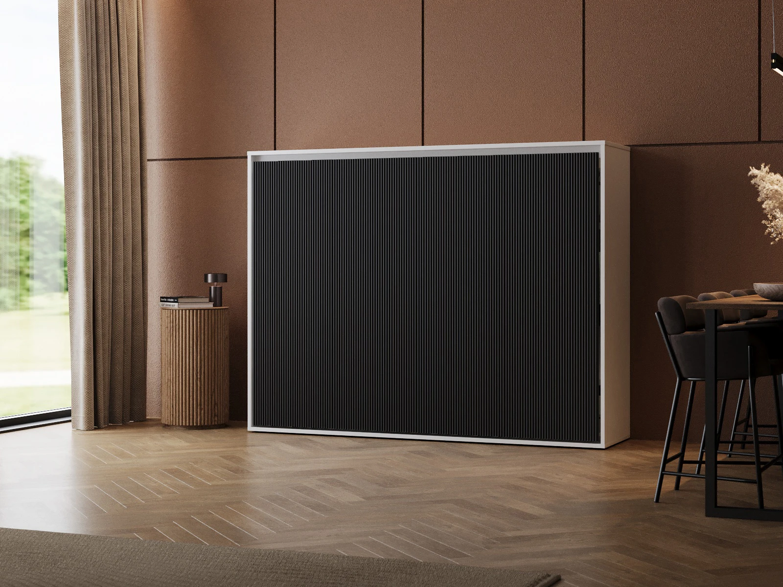 1 Lit escamotable 140x200 Horizontal (M2 55 cm de profondeur) Blanc/Anthracite Waves