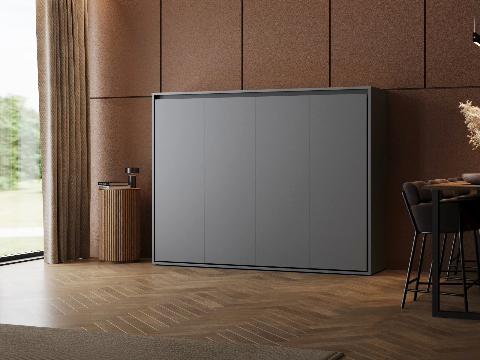 1 Lit escamotable 160x200 Horizontal (M2 55cm de profondeur) Anthracite