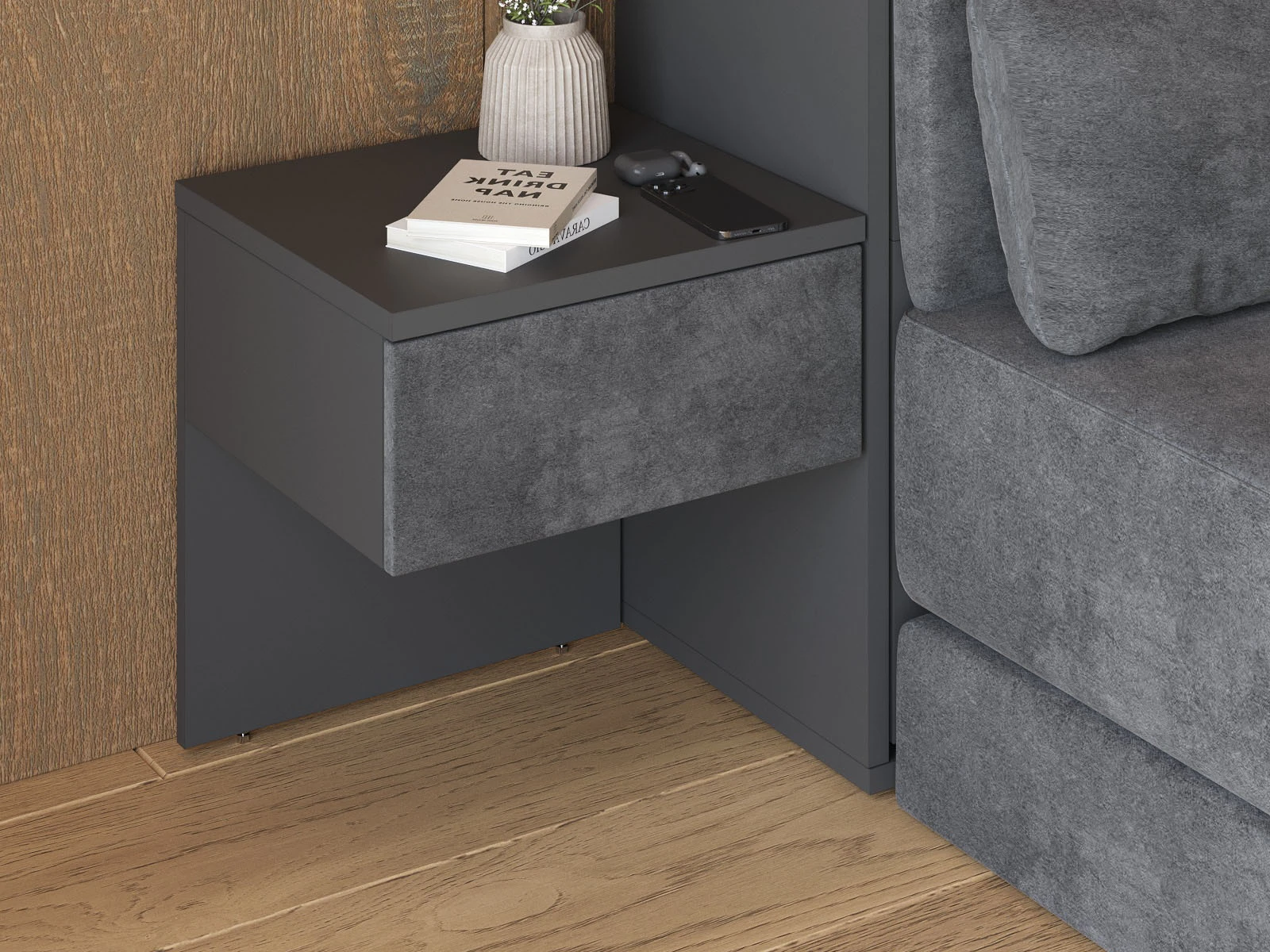 Commode de nuit (40 cm de profondeur) Anthracite / Anthracite Tissu picture 5