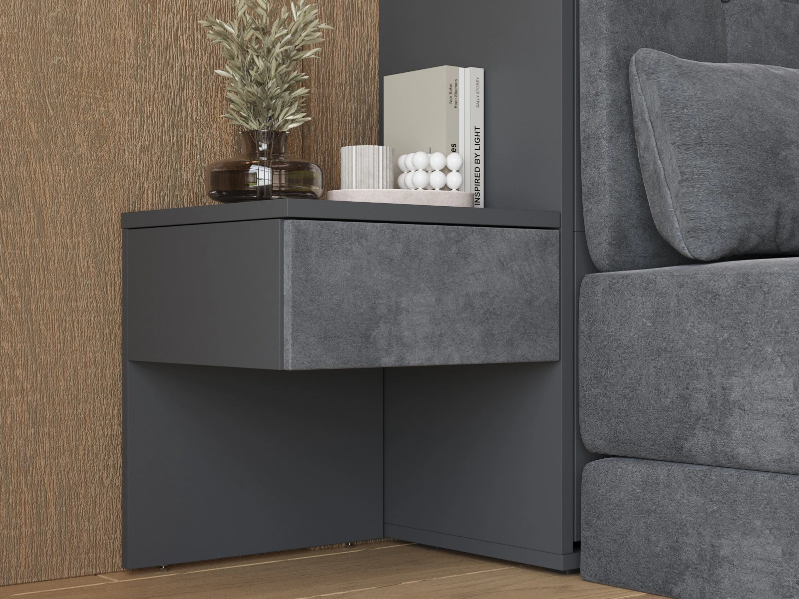 Commode de nuit (40 cm de profondeur) Anthracite / Anthracite Tissu picture 1