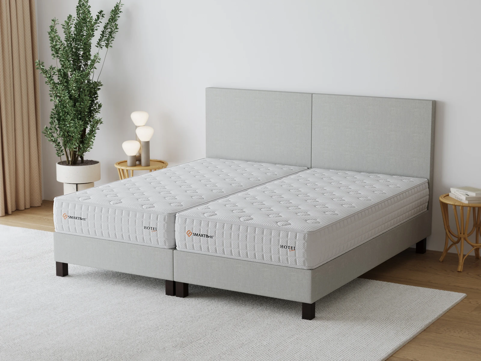 Lit double rembourré 2x 100x200cm beige clair incl. matelas 2x100x200cm picture 1