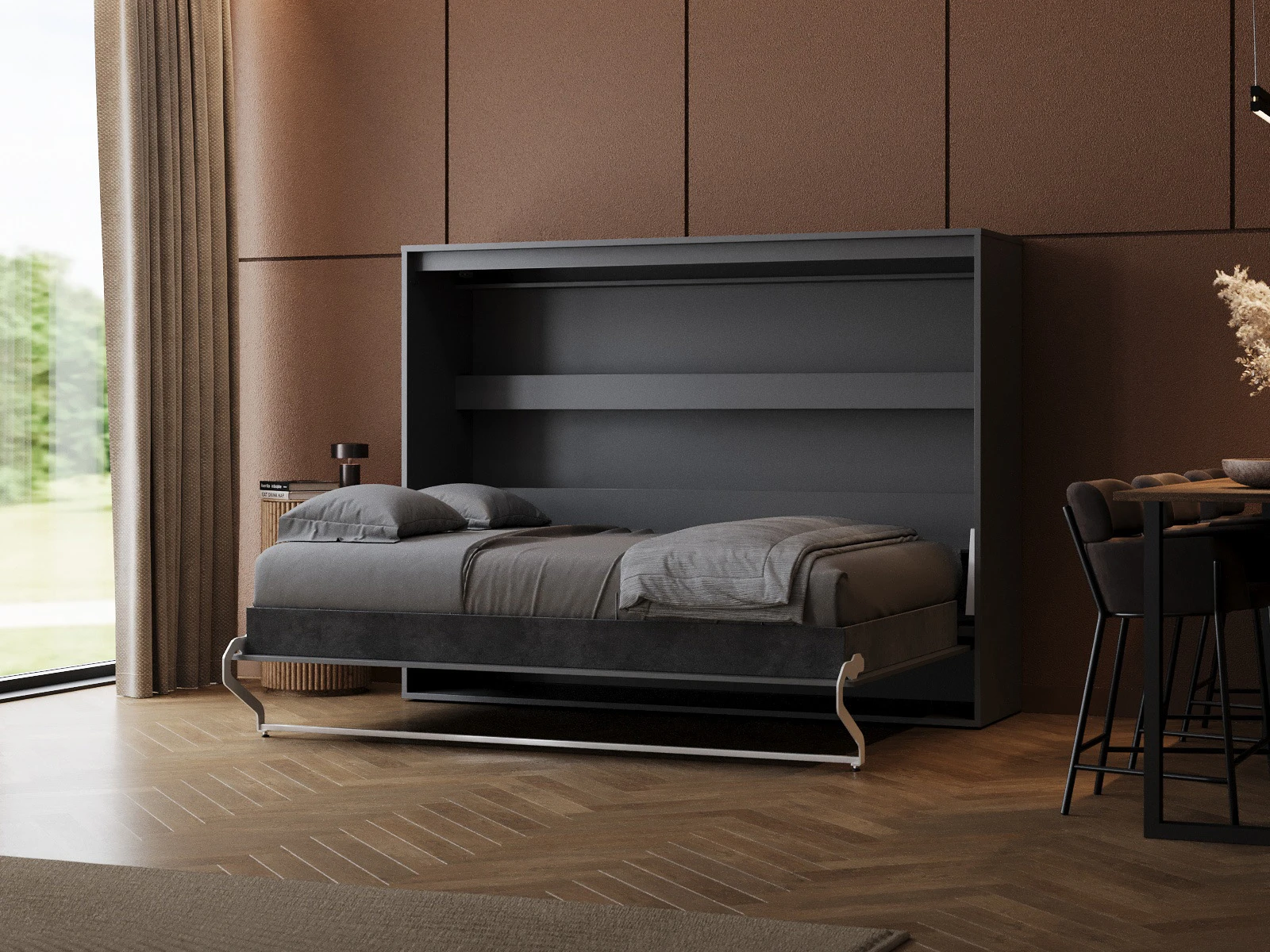 2 Lit escamotable 140x200 Horizontal (M2 55 cm de profondeur) Anthracite