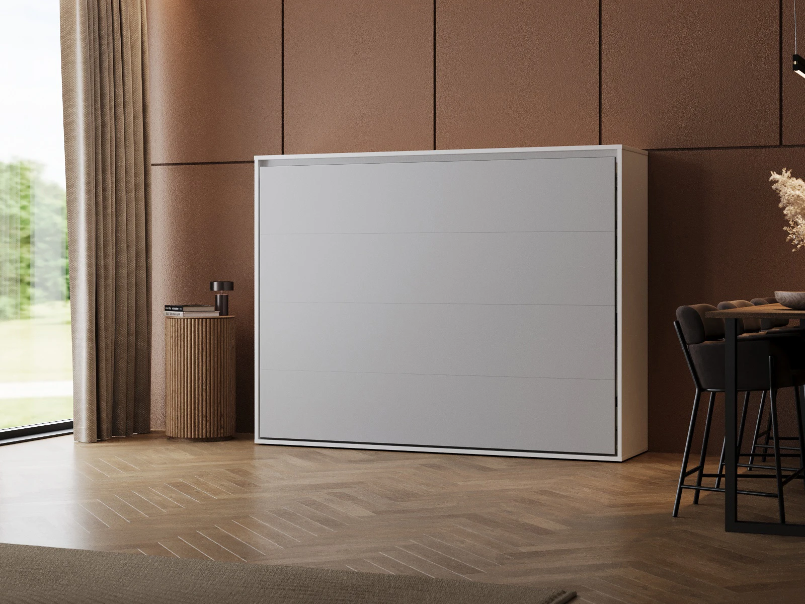 Lit escamotable 140x200 Horizontal (M2 55cm profondeur) Blanc / Gris perle picture 1