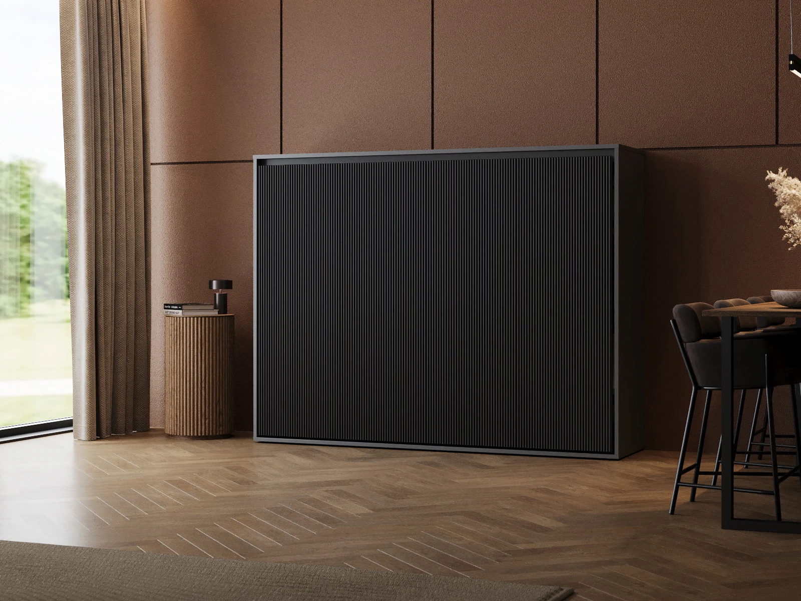 1 Lit escamotable 140x200 Horizontal (M2 55 cm de profondeur) Anthracite/Anthracite Waves