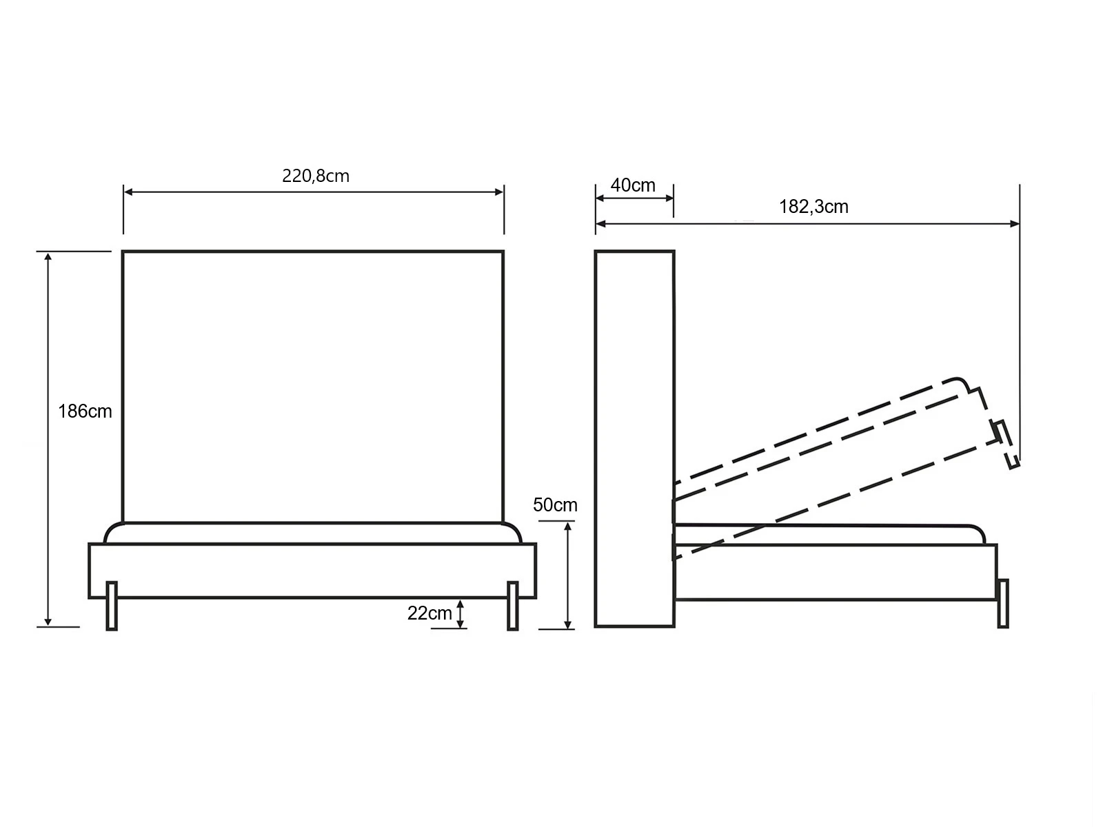 Lit escamotable 160x200 Horizontal (Classic 40 cm de profondeur) Blanc / Miroir picture 8