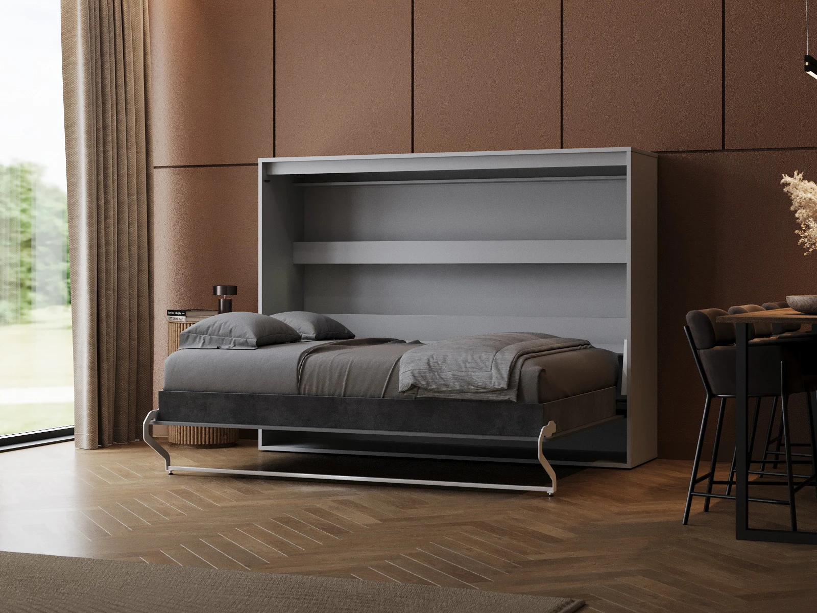 Lit escamotable 140x200 Horizontal (M2 55cm profondeur) Gris perle/Antracite picture 2