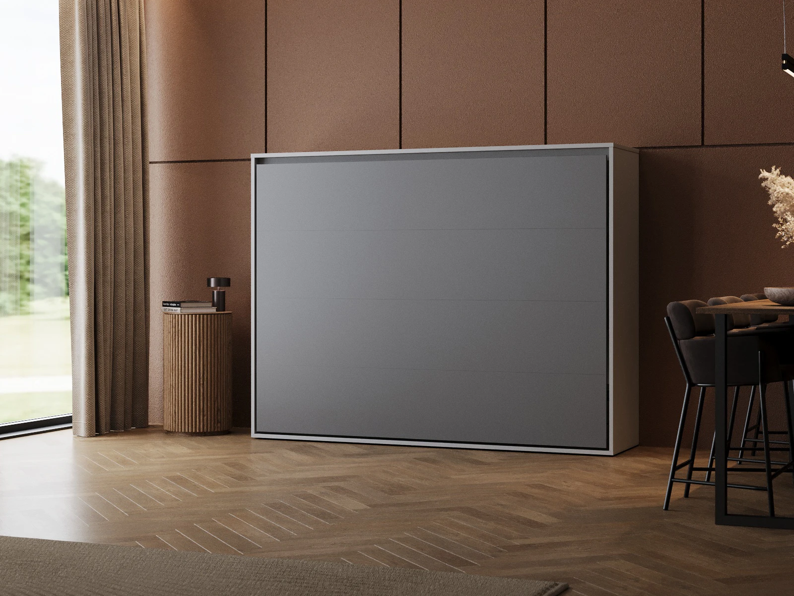 Lit escamotable 140x200 Horizontal (M2 55cm profondeur) Gris perle/Antracite picture 1