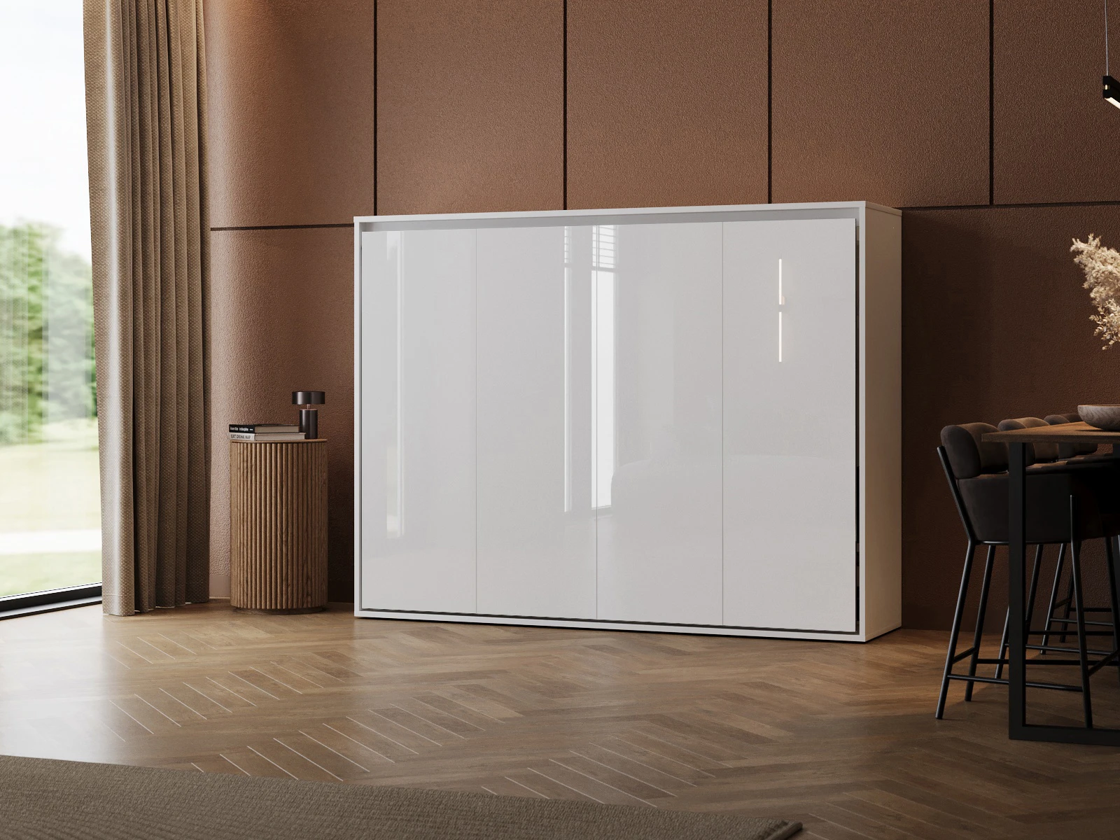 1 Lit escamotable 160x200 Horizontal (M2 55cm de profondeur) Blanc/blanc brillant