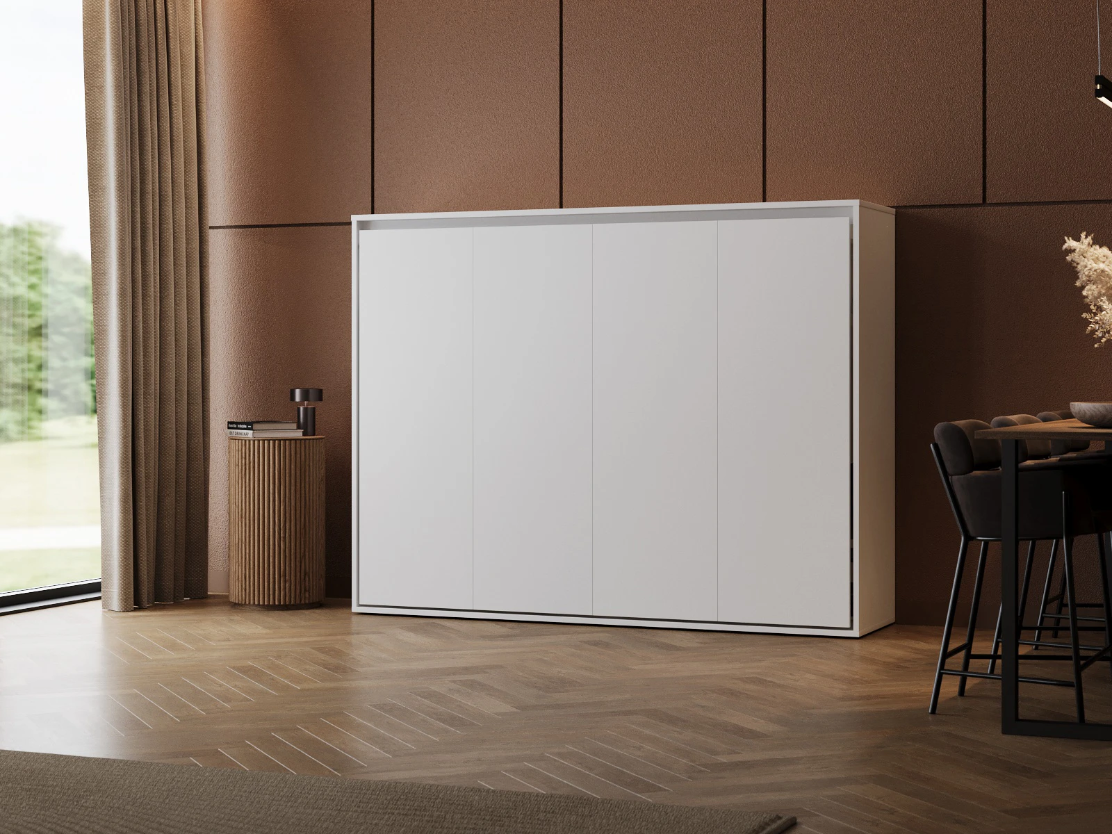 1 Lit escamotable 140x200 Horizontal (M2 55cm profondeur) Blanc 