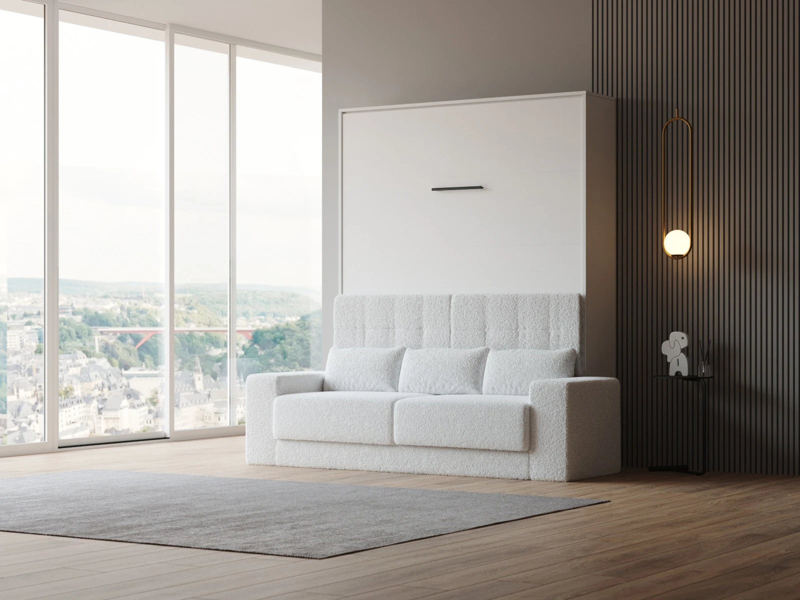 1 Lit escamotable avec Canapé Blanc (M1 40 cm profondeur) 160x200 Vertical Blanc